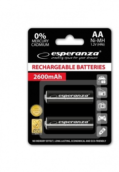 Set 2 acumulatori reincarcabili Esperanza 2600mAh, AA / R6 - imagine 3